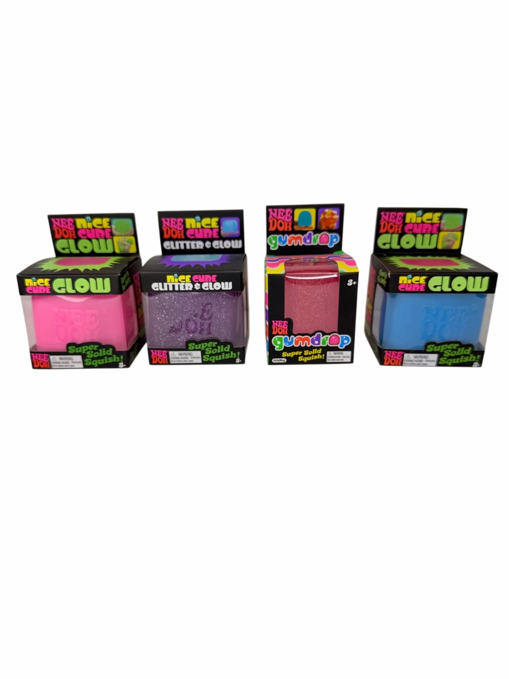 Nee Doh Kids Squish Toy - Pink & Purple & Blue Glitter Glow Set